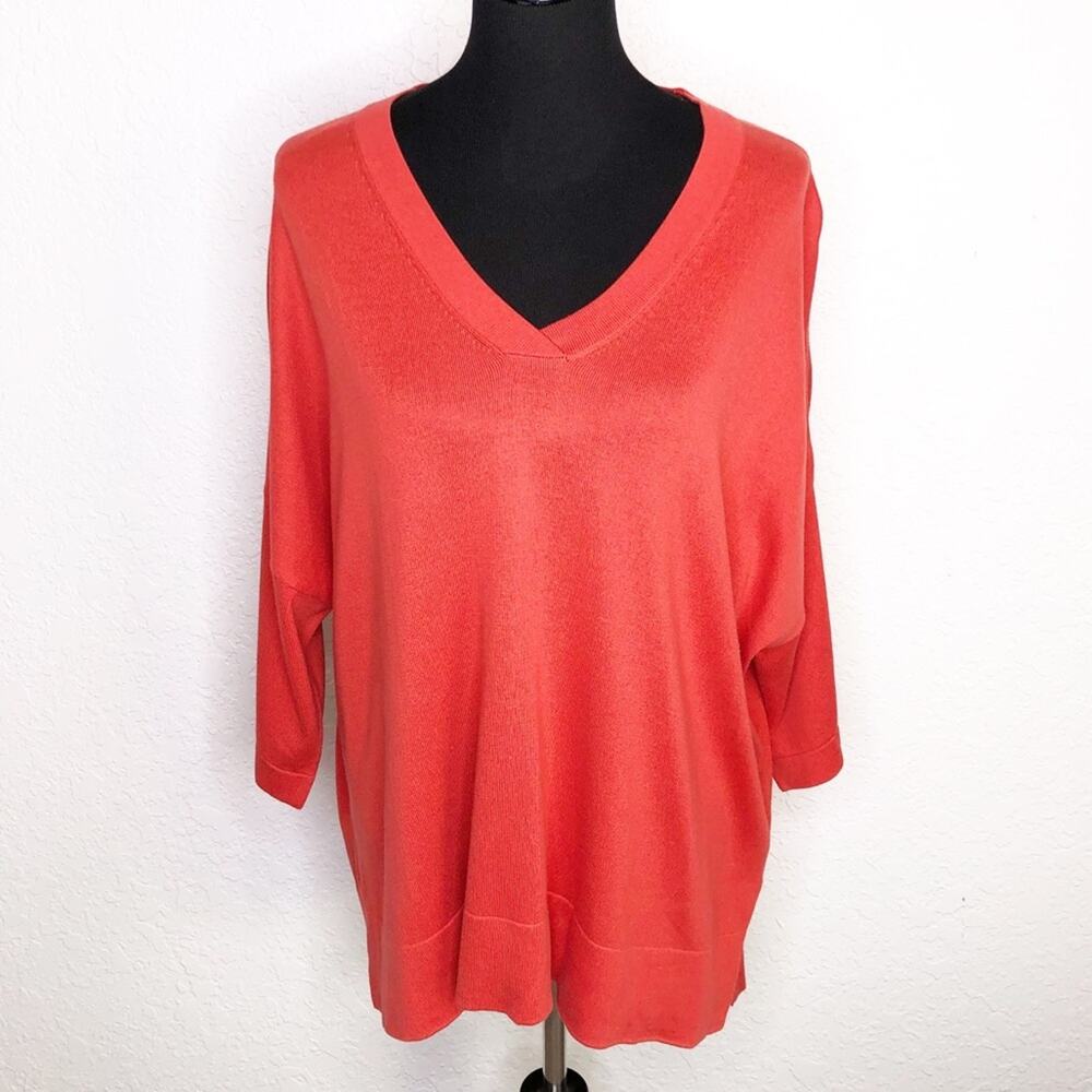 Planet orange pima cotton v neck sweater One Size Fits All OSFA lagenlook